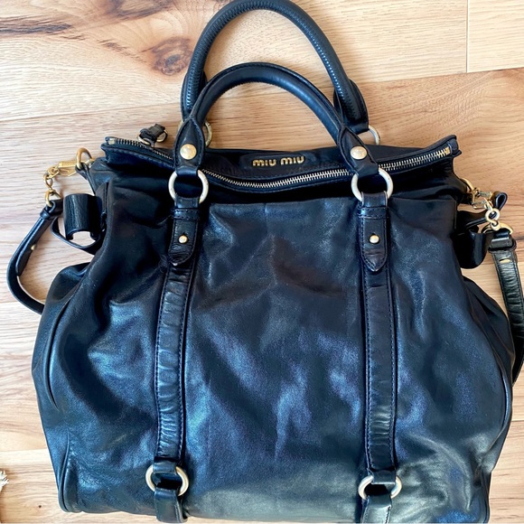 Miu Miu Vitello Bow Satchel in Black EUC - Picture 5 of 16